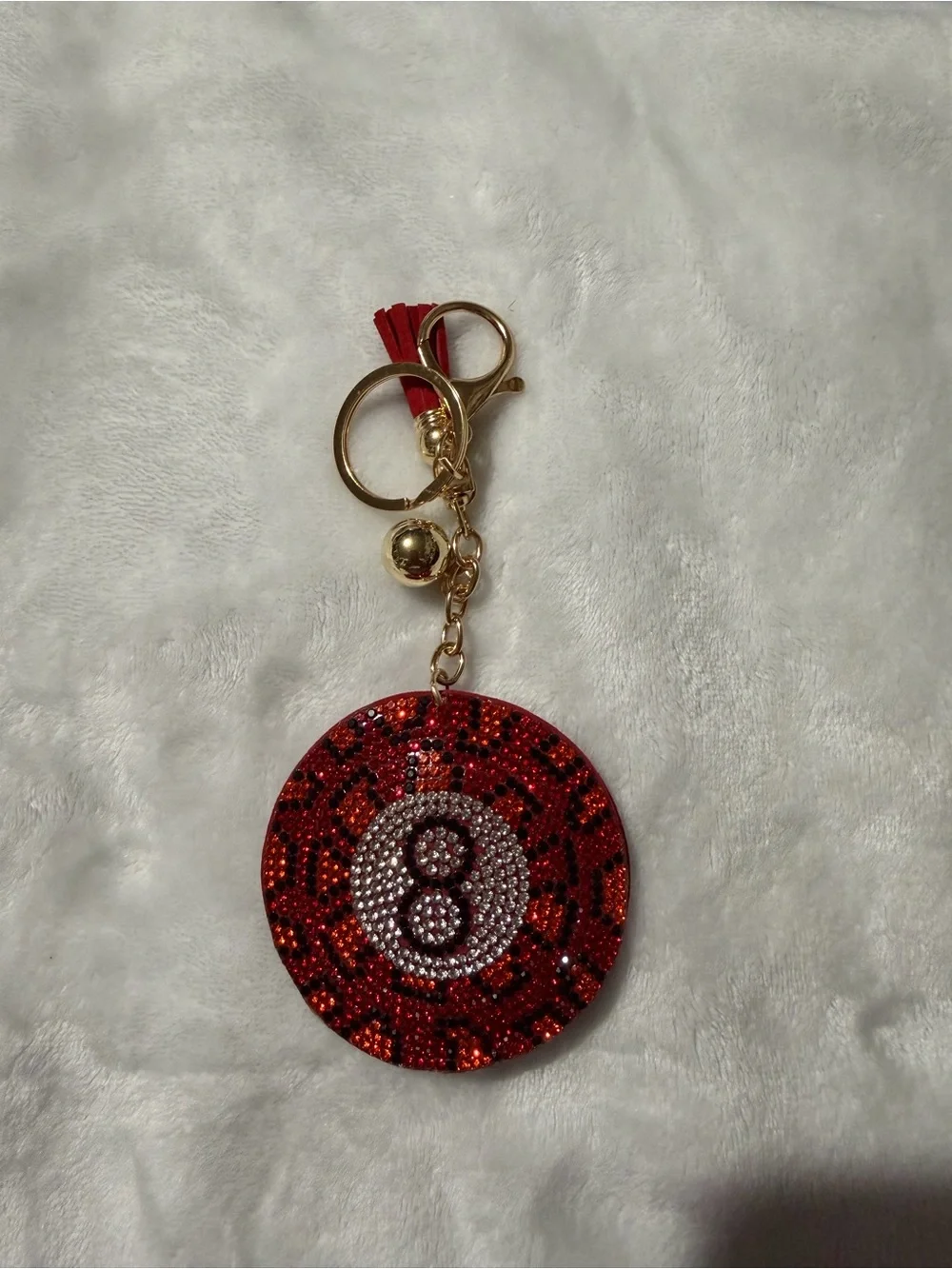 Red Rhinestone 8-Ball Keychain Charm with Tassel
